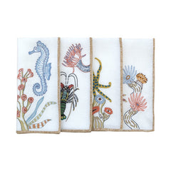 Hand Embroidered Marine Life Napkins | Set of 4 - Aware House