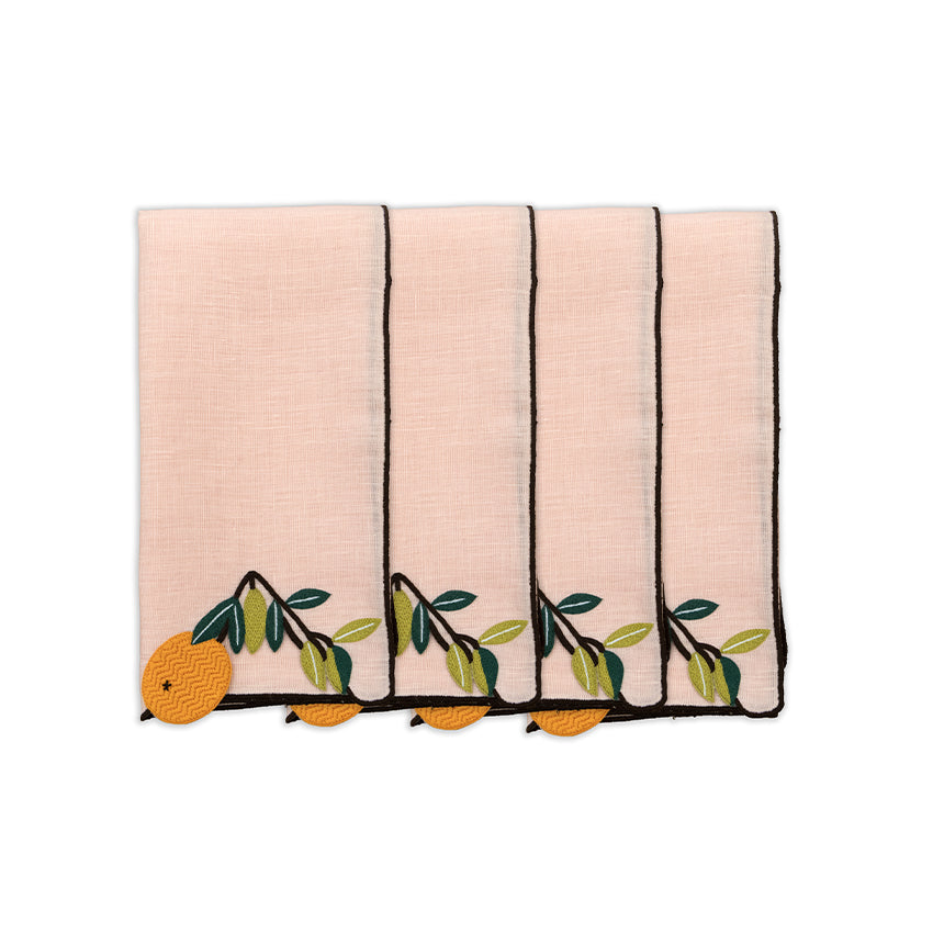 Hand Embroidered Farm To Table Napkins | Set of 4