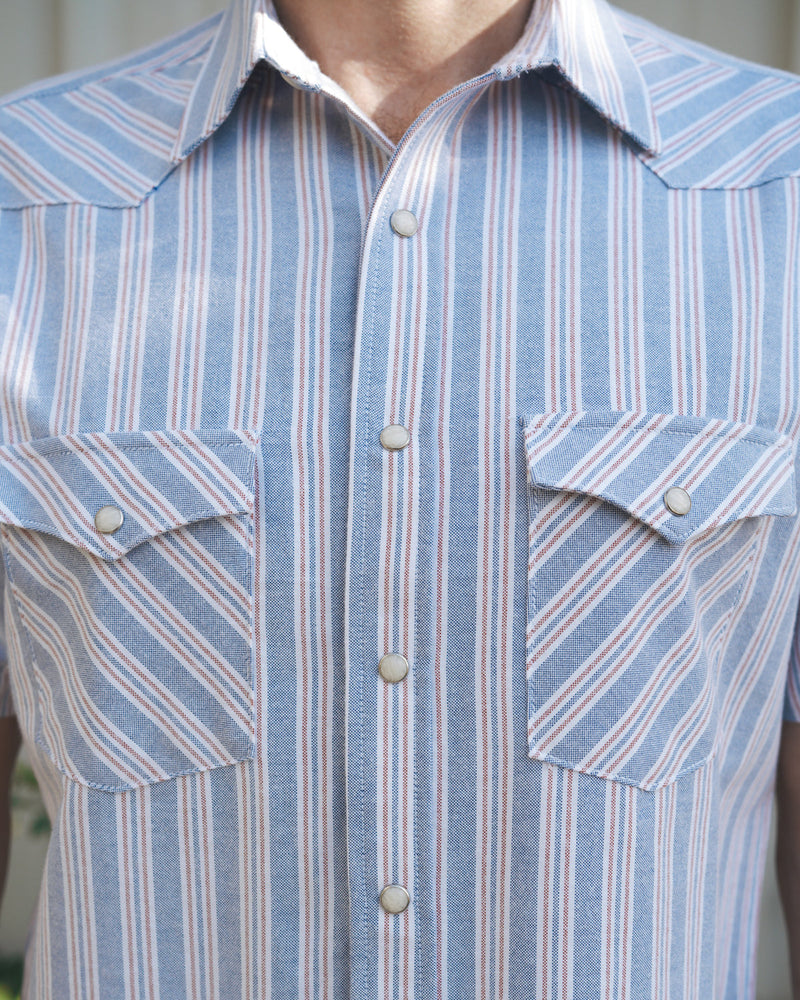 Oxford Red Blue Stripe Men's Shirt-zoom-