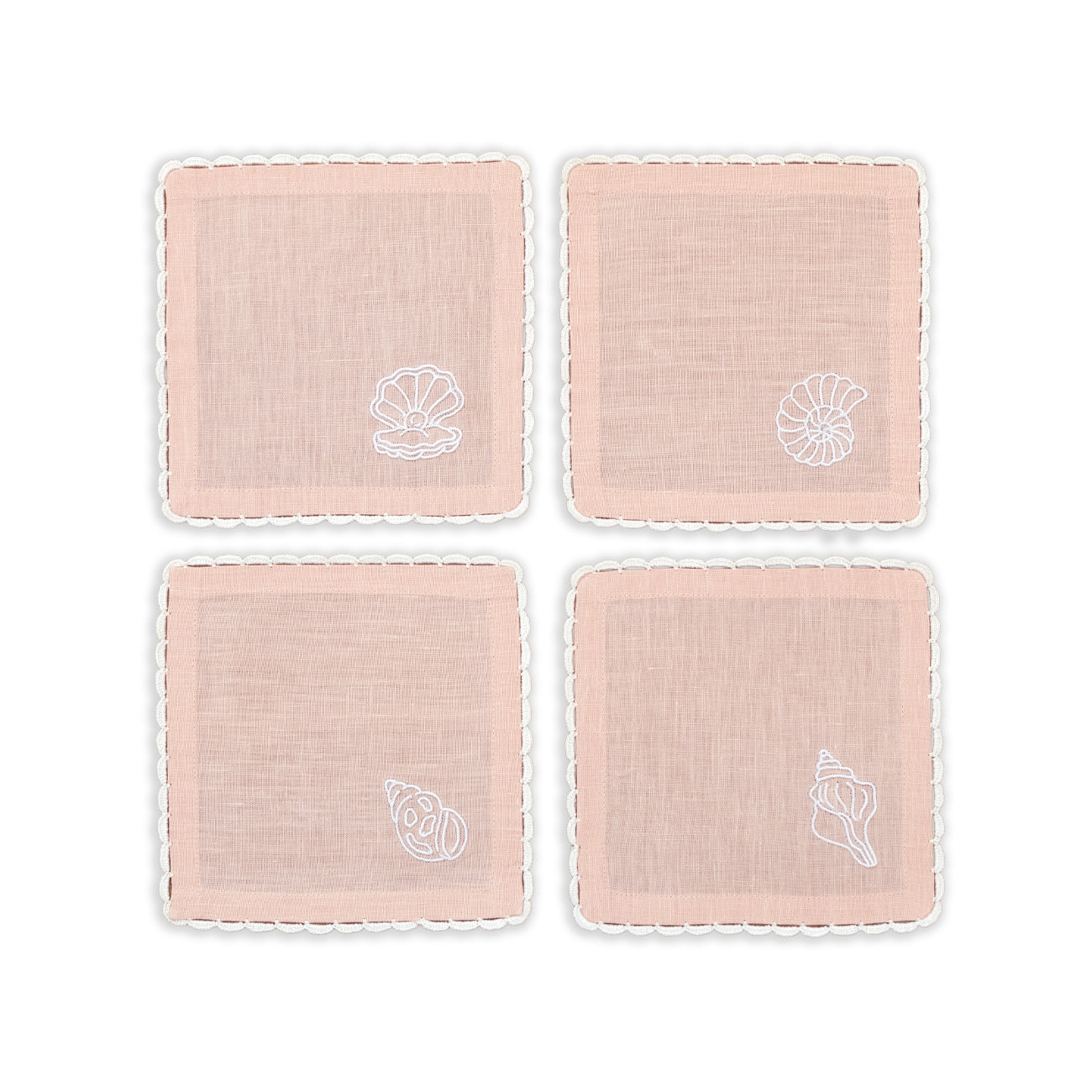 Hand Embroidered Marine Life Cocktail Napkins | Set of 4