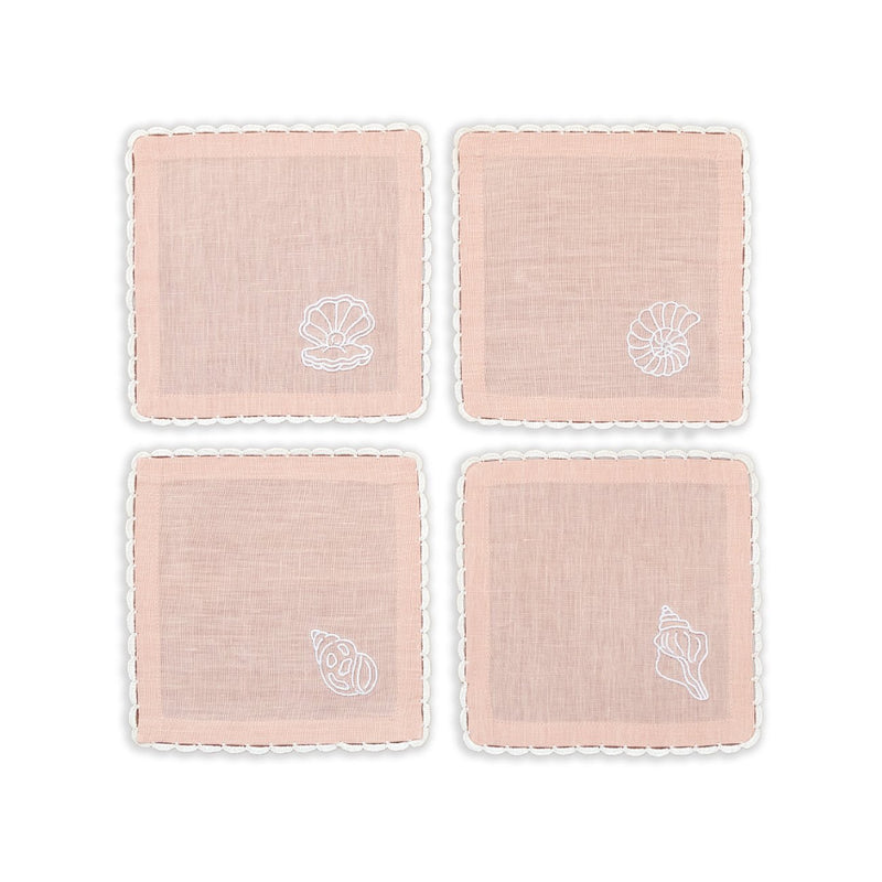 Hand Embroidered Marine Life Cocktail Napkins | Set of 4-zoom-
