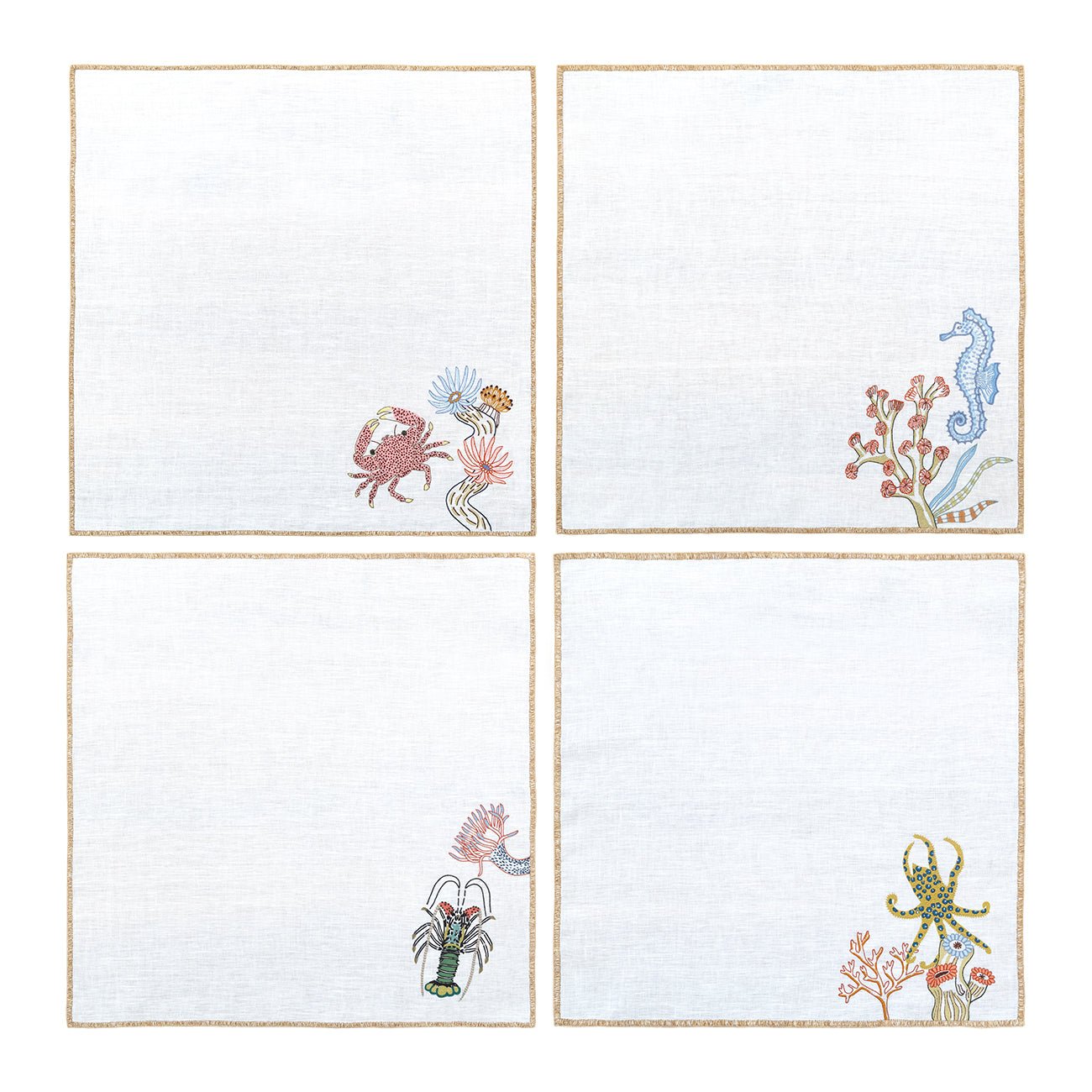 Hand Embroidered Marine Life Napkins | Set of 4 - Aware House