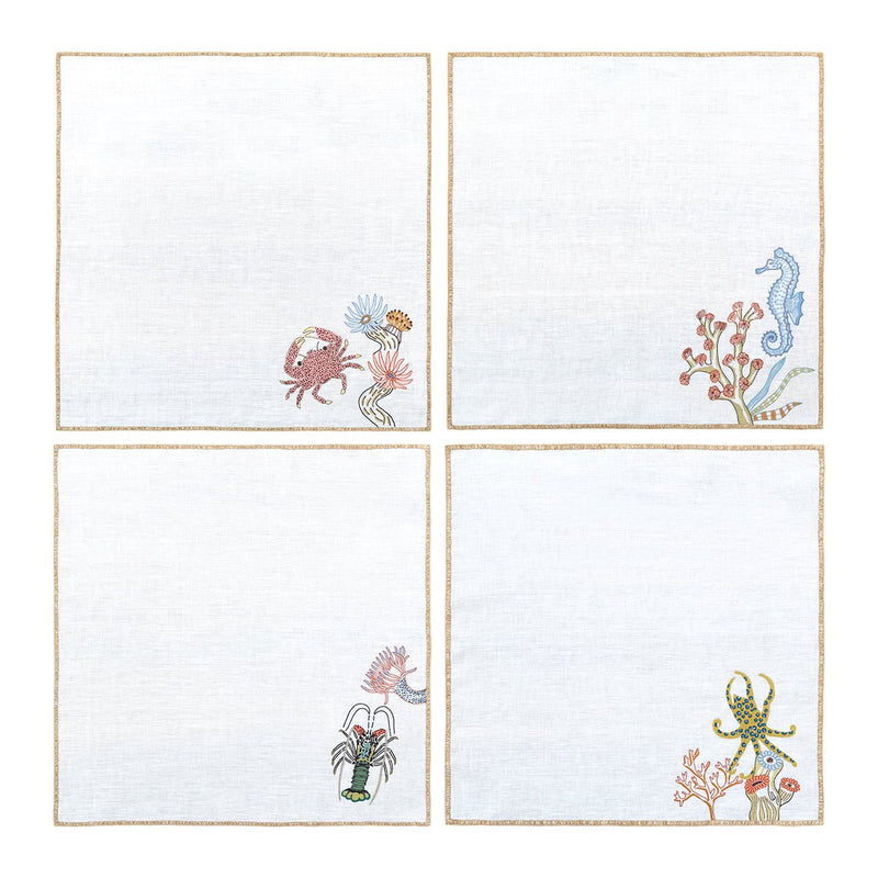 Hand Embroidered Marine Life Napkins | Set of 4-zoom-