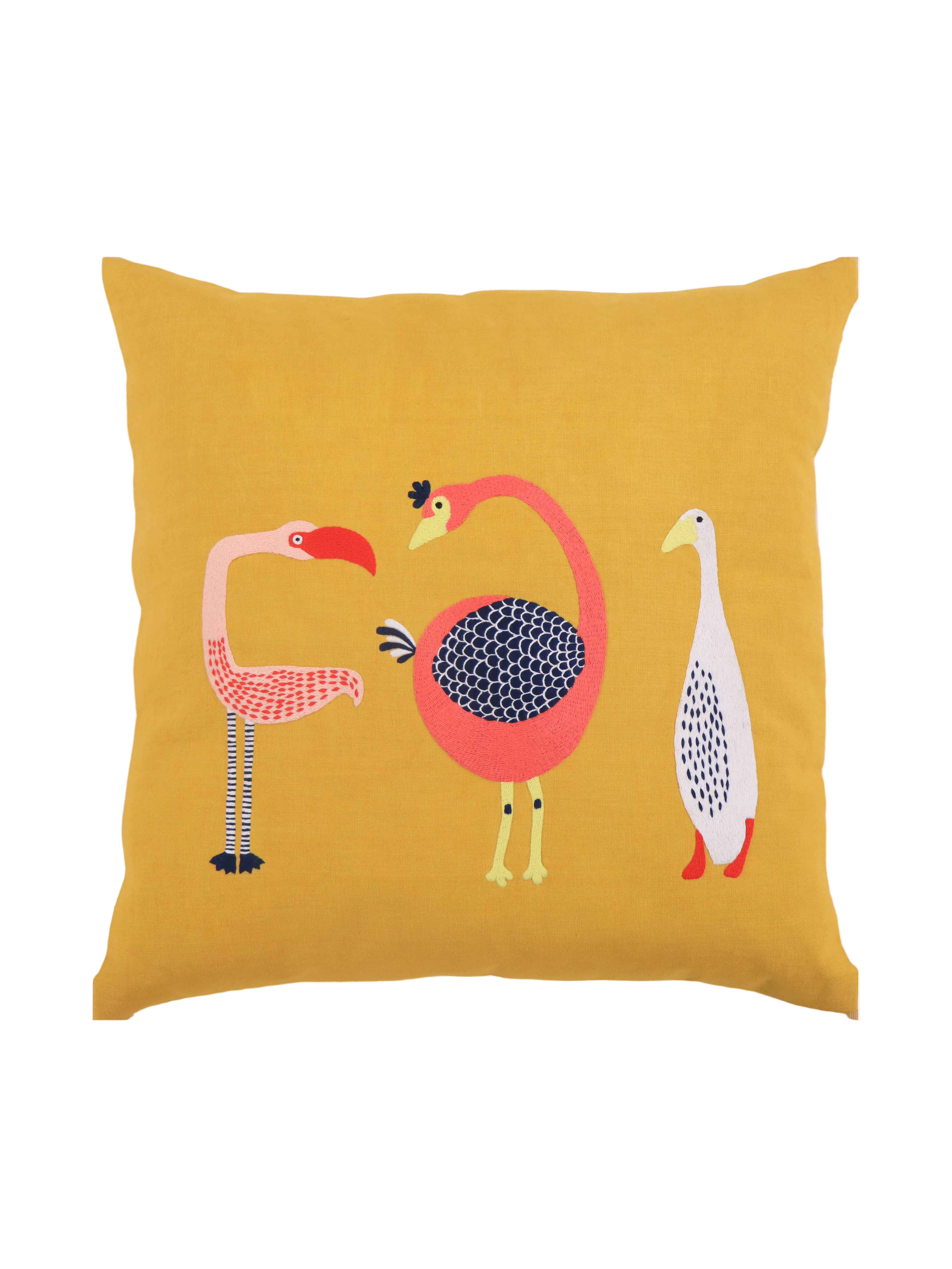 Hand Embroidered Birds Pillow Cover | 20" x 20"