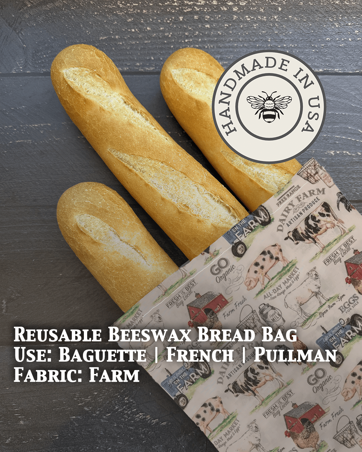 Baguette Beeswax Bread Bag | Reusable Cotton Storage - Aware House - Five Oaks Farm - 
