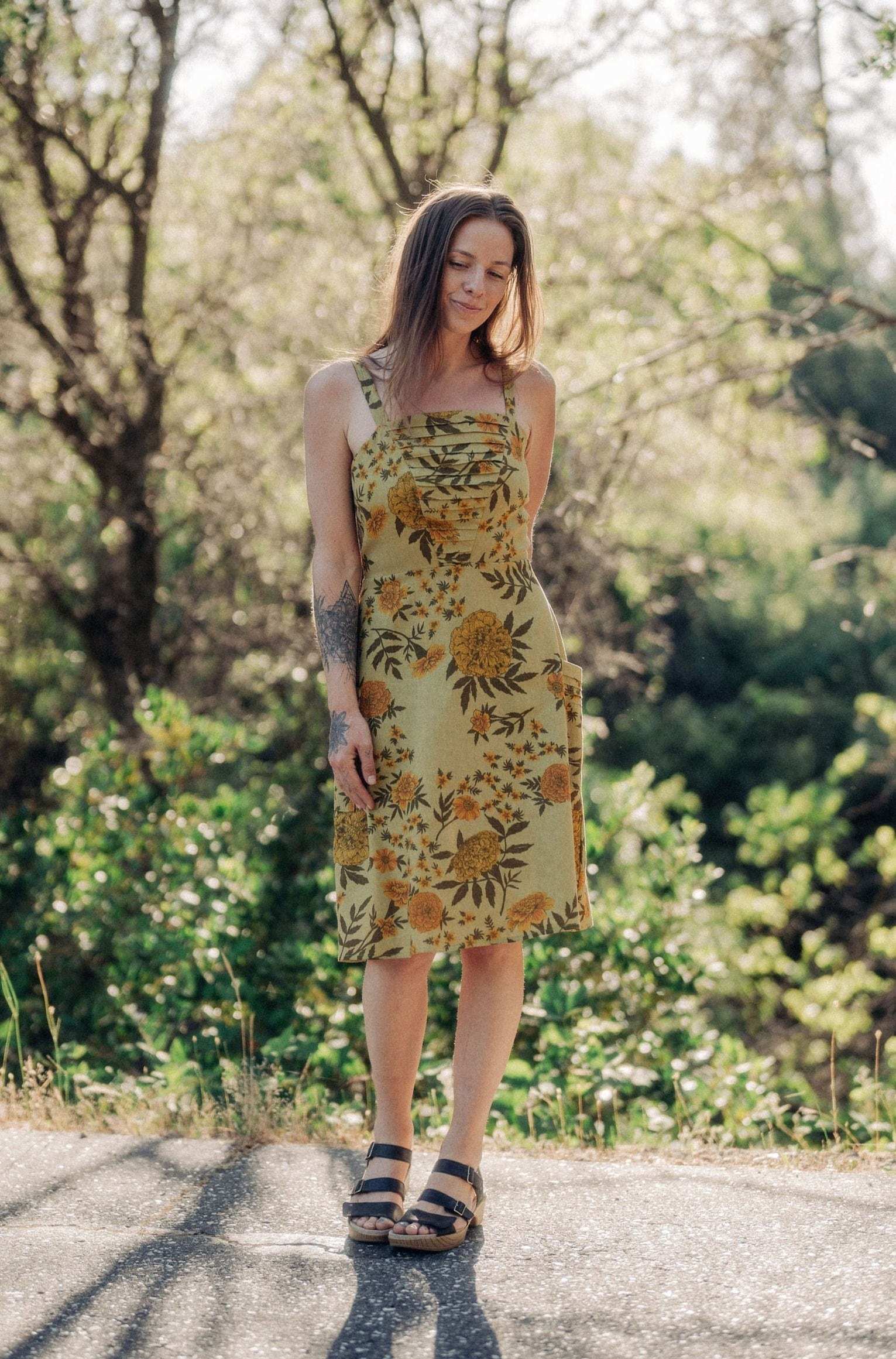 Uriah Dress in Mustard Marigold Linen - Aware House