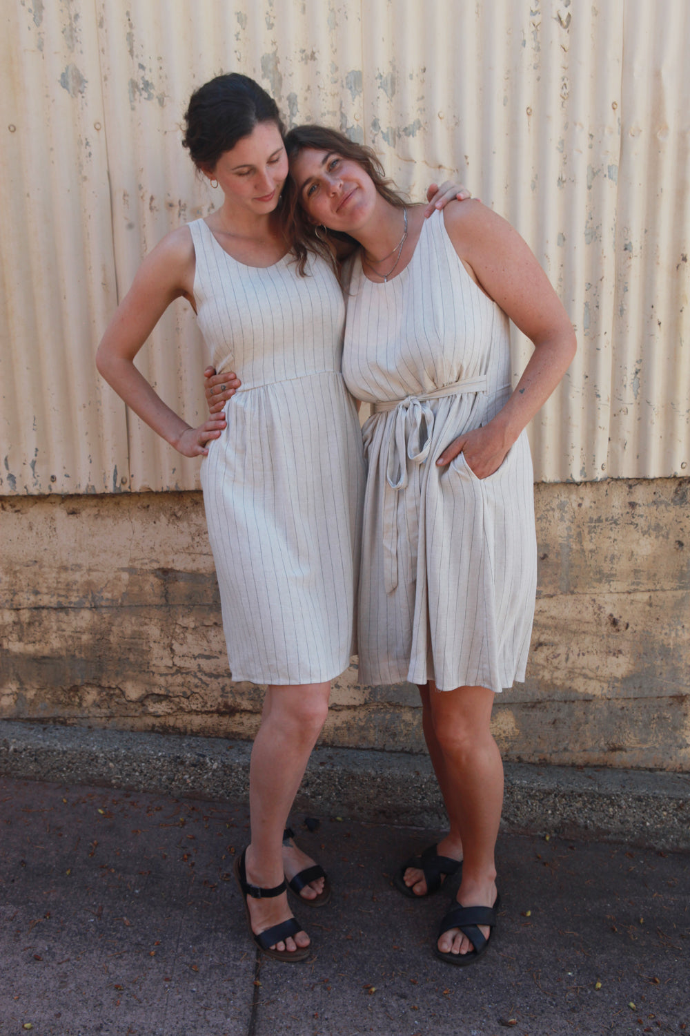 Hannah Dress in Oat Linen Stripe-zoom-7