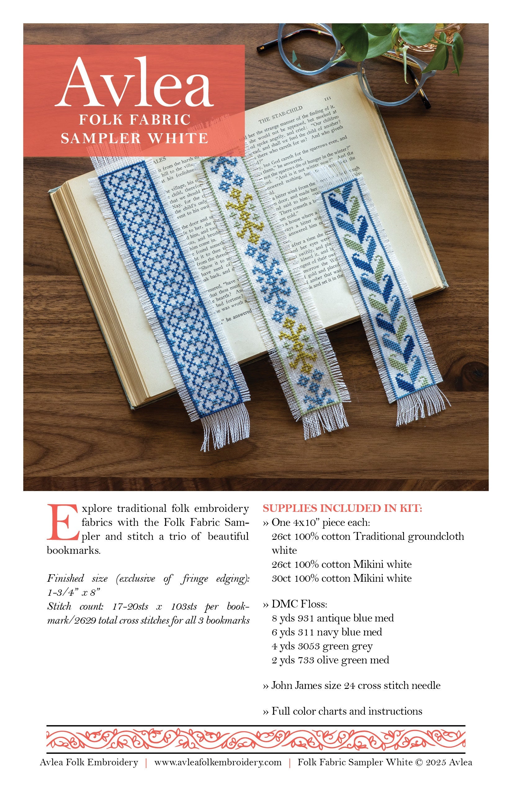 Folk Fabric Sampler White Cross Stitch Kit-5