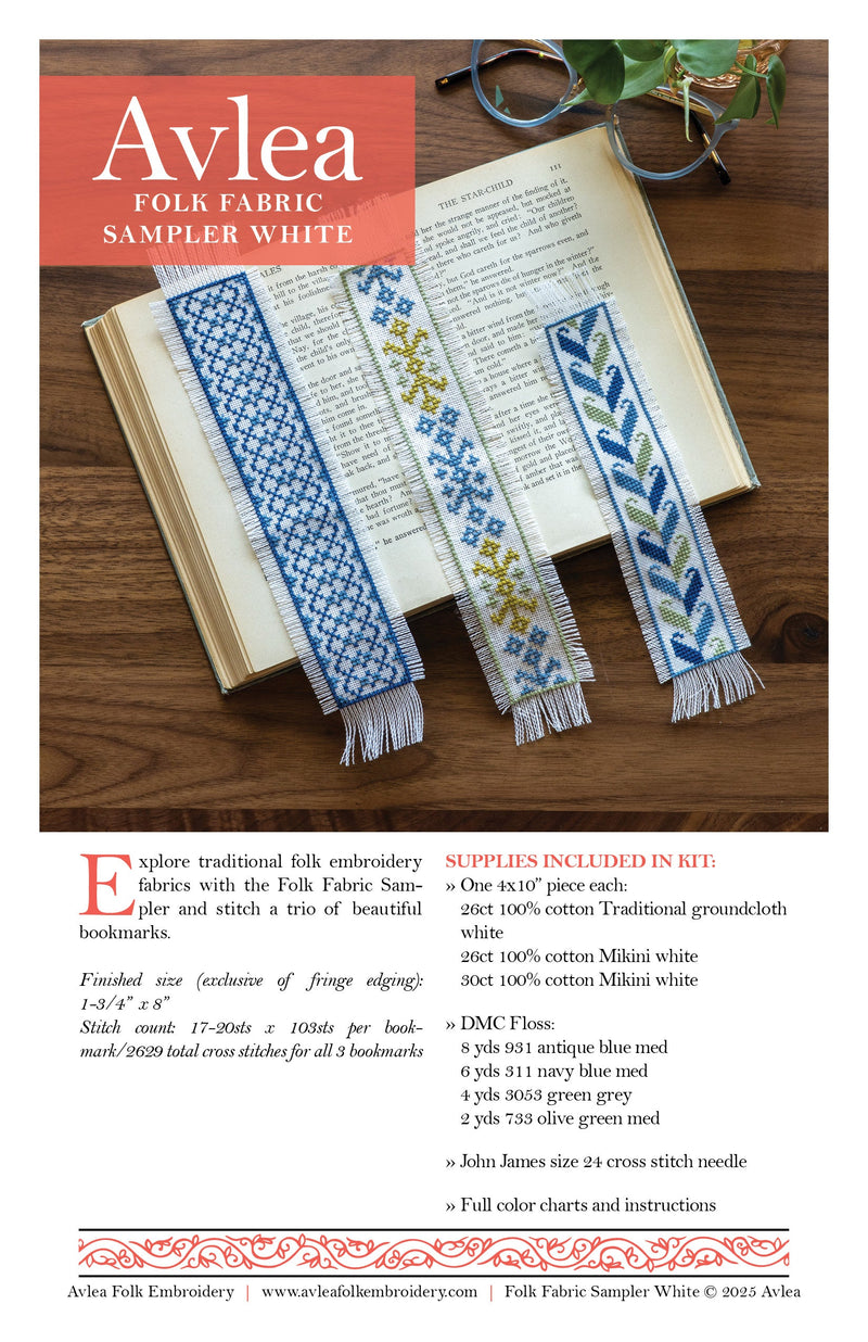 Folk Fabric Sampler White Cross Stitch Kit-zoom-
