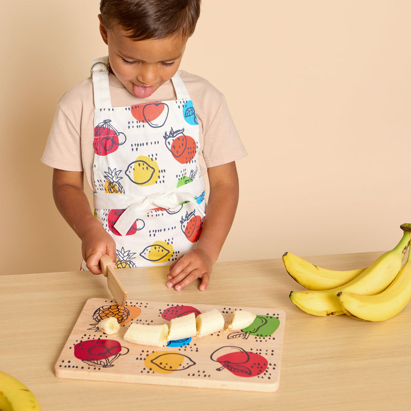 Kid's Chef-in-Training Fruit Wooden Cutting Board with Handcrafted Wooden Knife-zoom-