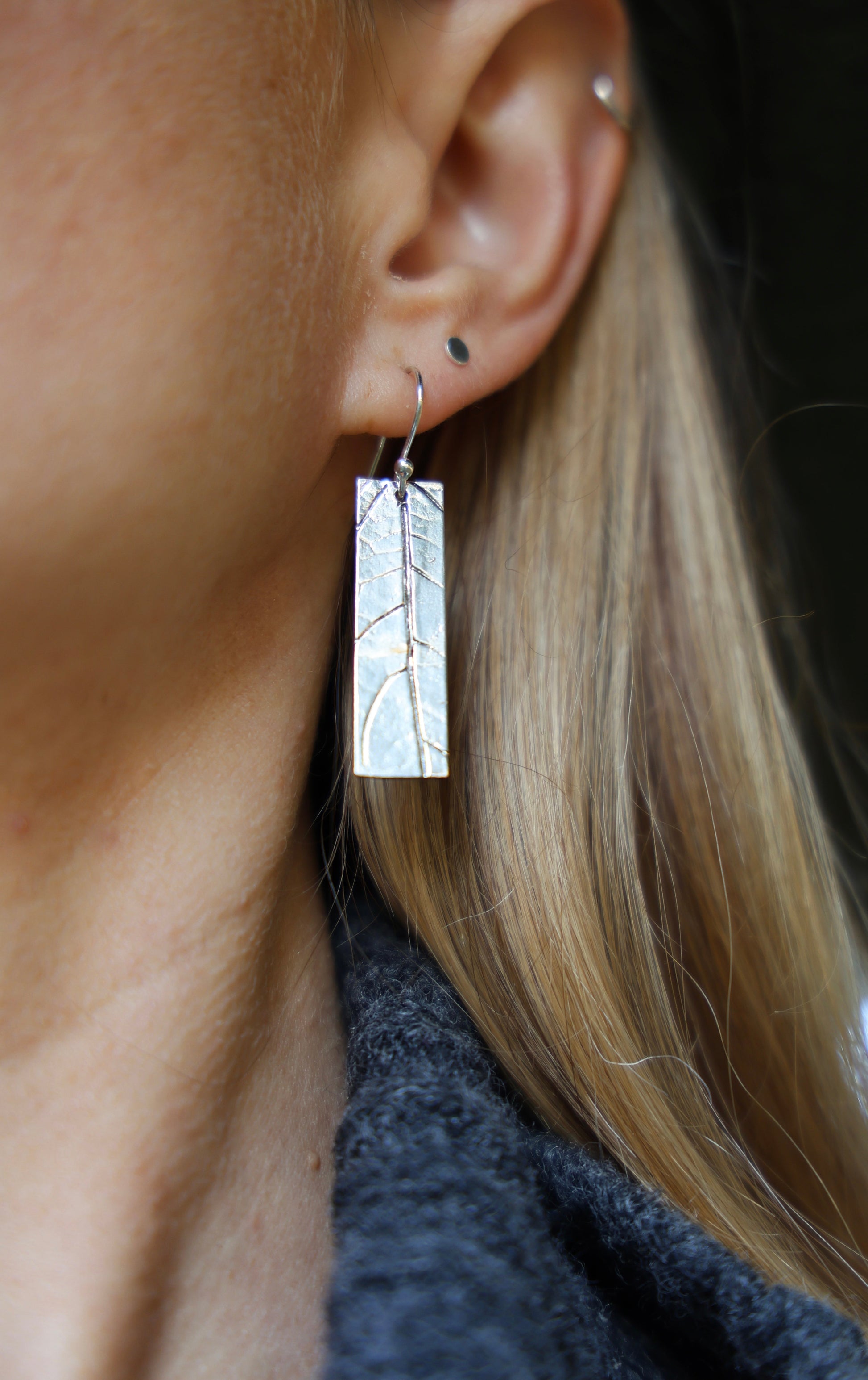 Leaf Rectangle Earrings | Recycled Sterling Silver-3