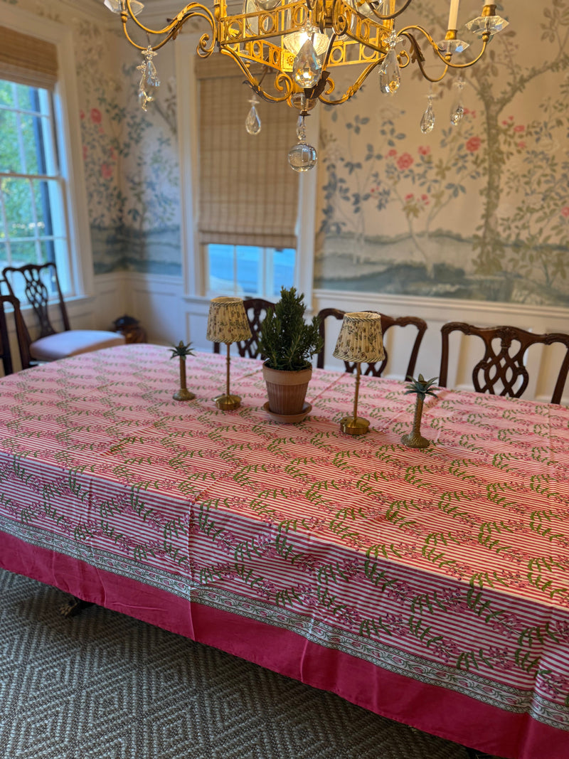 Nantucket Stripe Tablecloth in Holiday Pink-zoom-