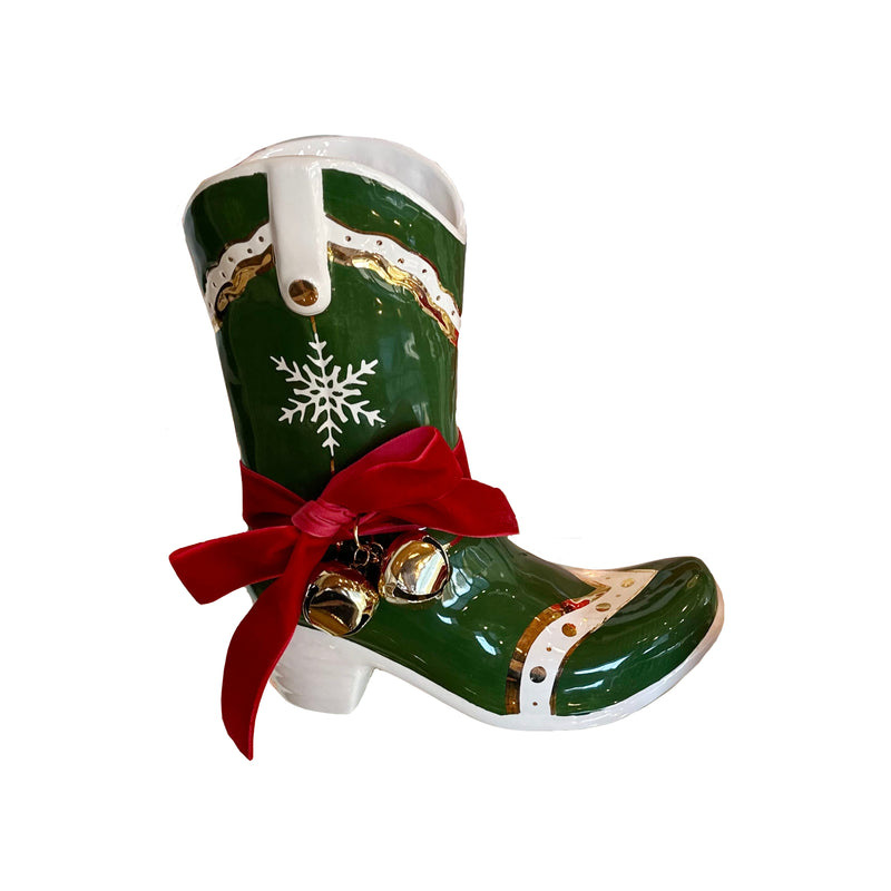 Santa's Cowboy Boot Vase-zoom-