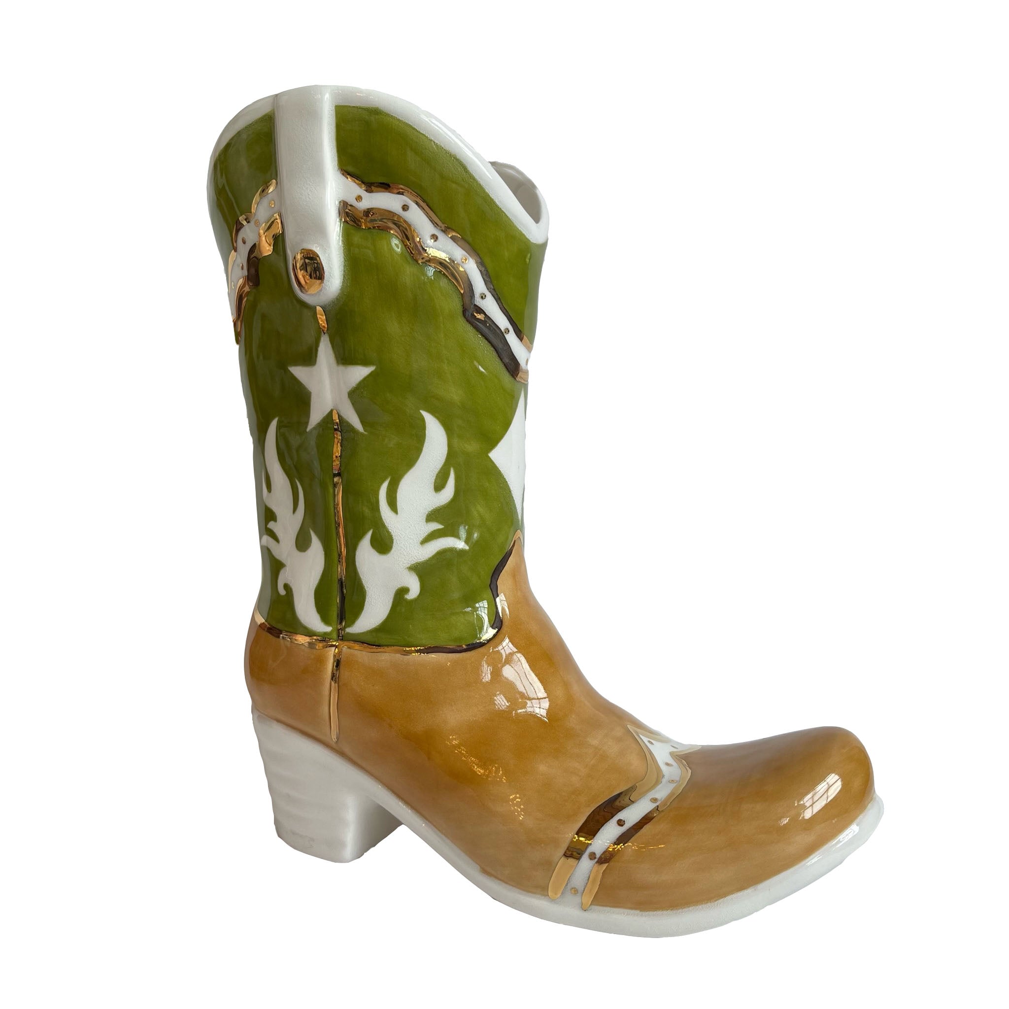 Two Tone Monogrammed Cowboy Boot Vase - Aware House