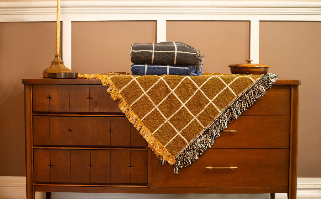 Greer — Acorn Colorway - Reversible Woven Blanket with Fringe-7