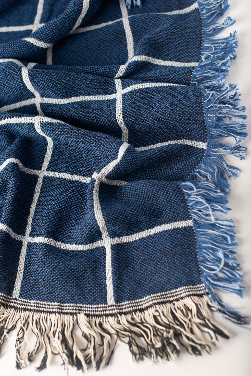 Greer — Lapis Colorway - Reversible Woven Blanket with Fringe-1