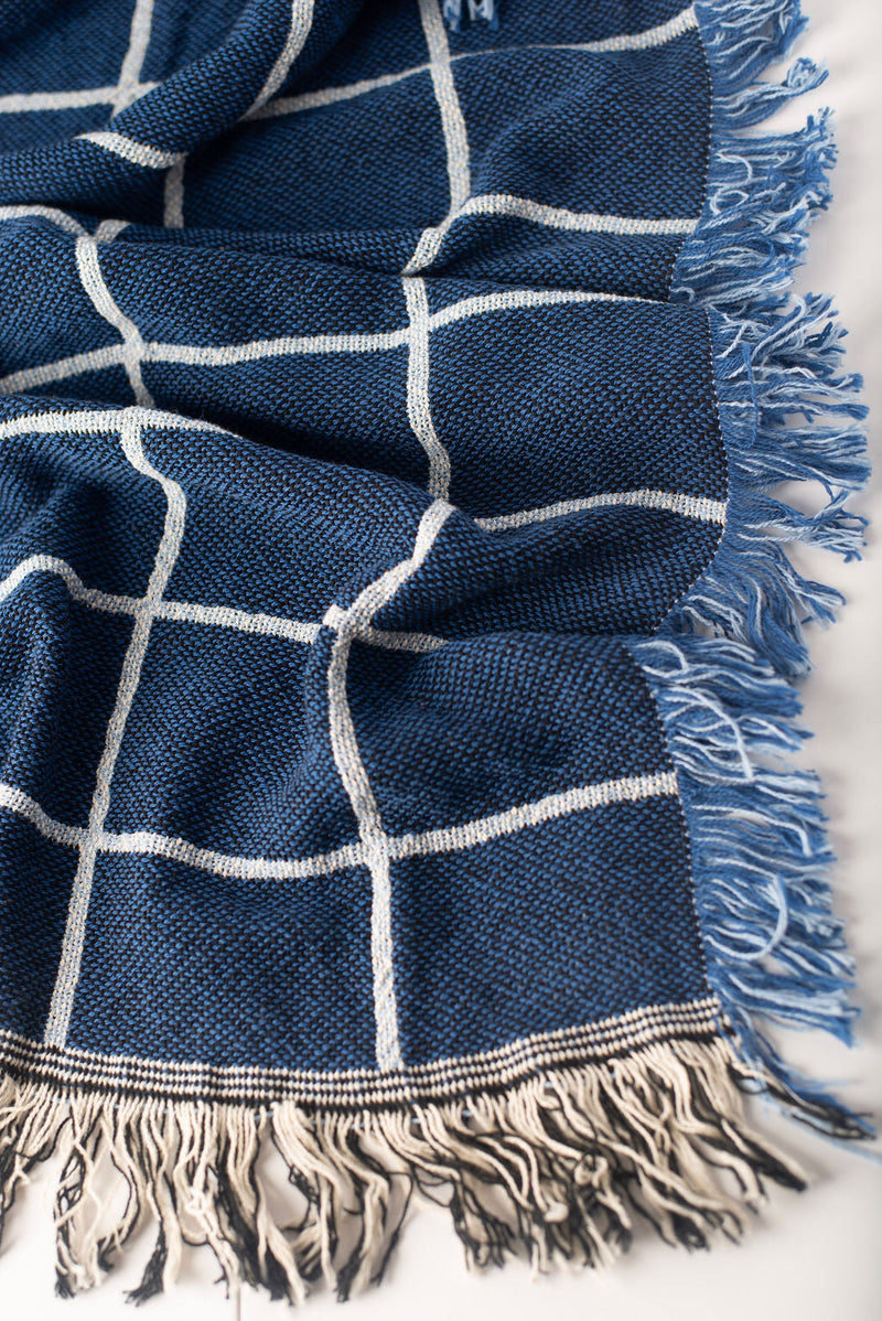 Greer — Lapis Colorway - Reversible Woven Blanket with Fringe-zoom-