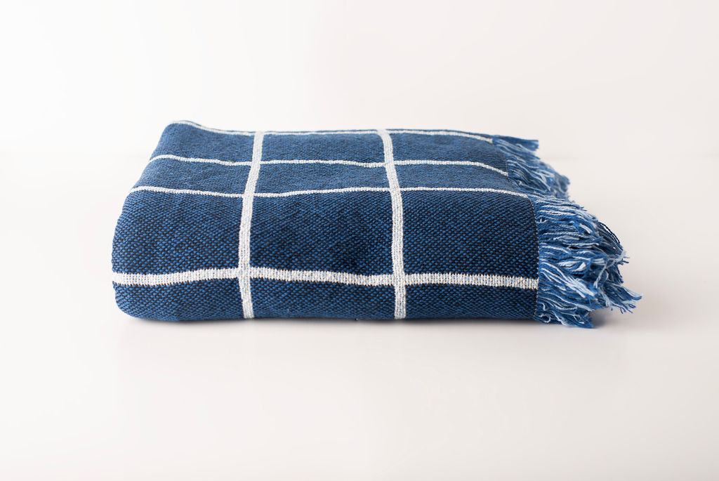 Greer — Lapis Colorway - Reversible Woven Blanket with Fringe-4