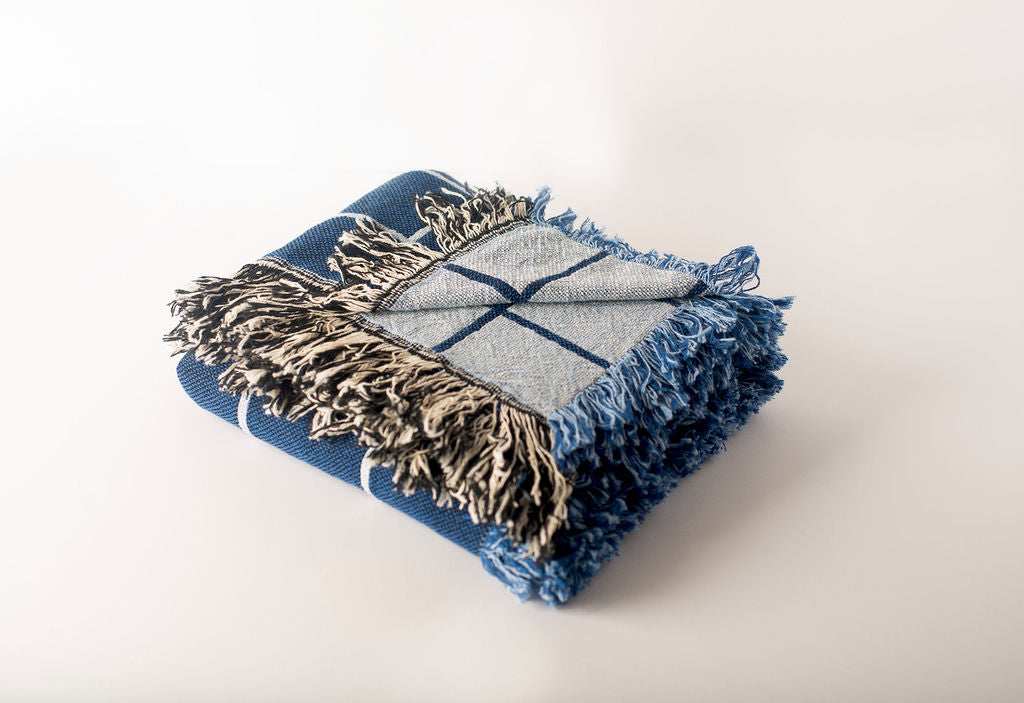 Greer — Lapis Colorway - Reversible Woven Blanket with Fringe-zoom-5