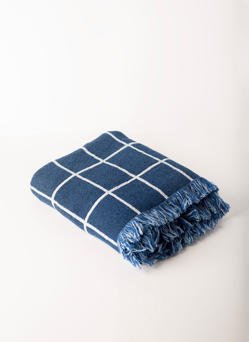 Greer — Lapis Colorway - Reversible Woven Blanket with Fringe-3