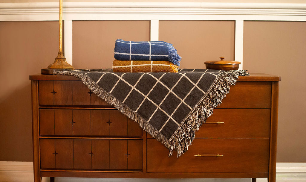 Greer — Nocturne Colorway - Reversible Woven Blanket with Fringe-3
