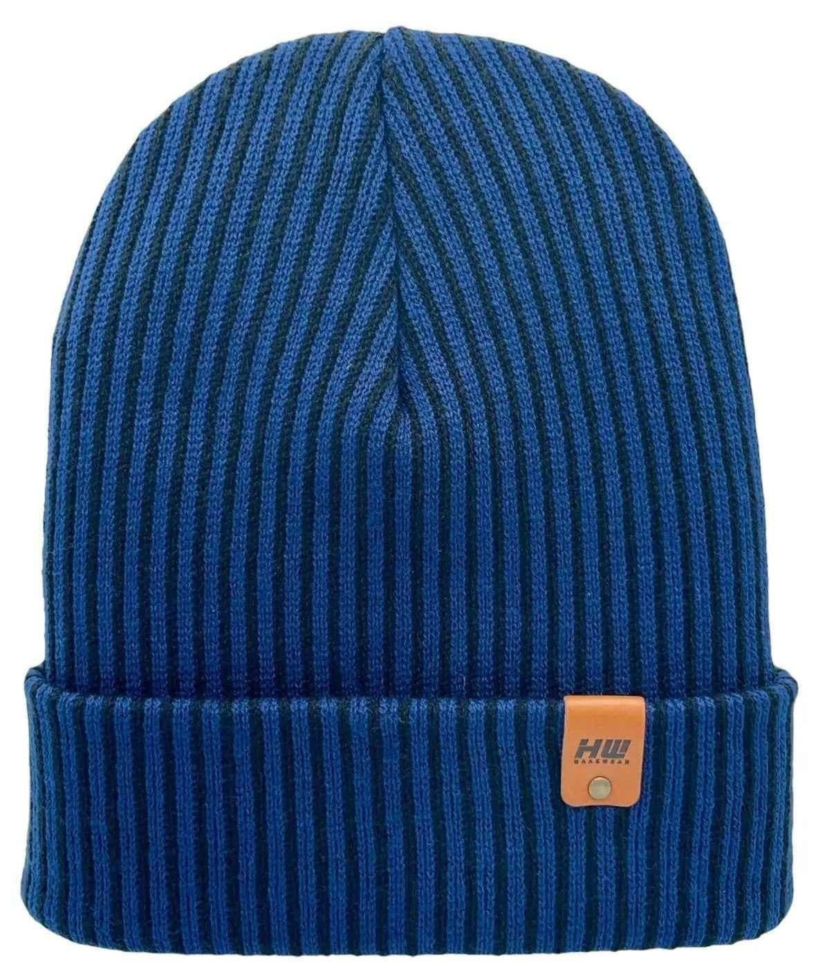 Cuffed Wide Ribbed Striped Beanie, Contrast, Black and Blue, Classic Beanie - Aware House - HAAKWEAR USA -