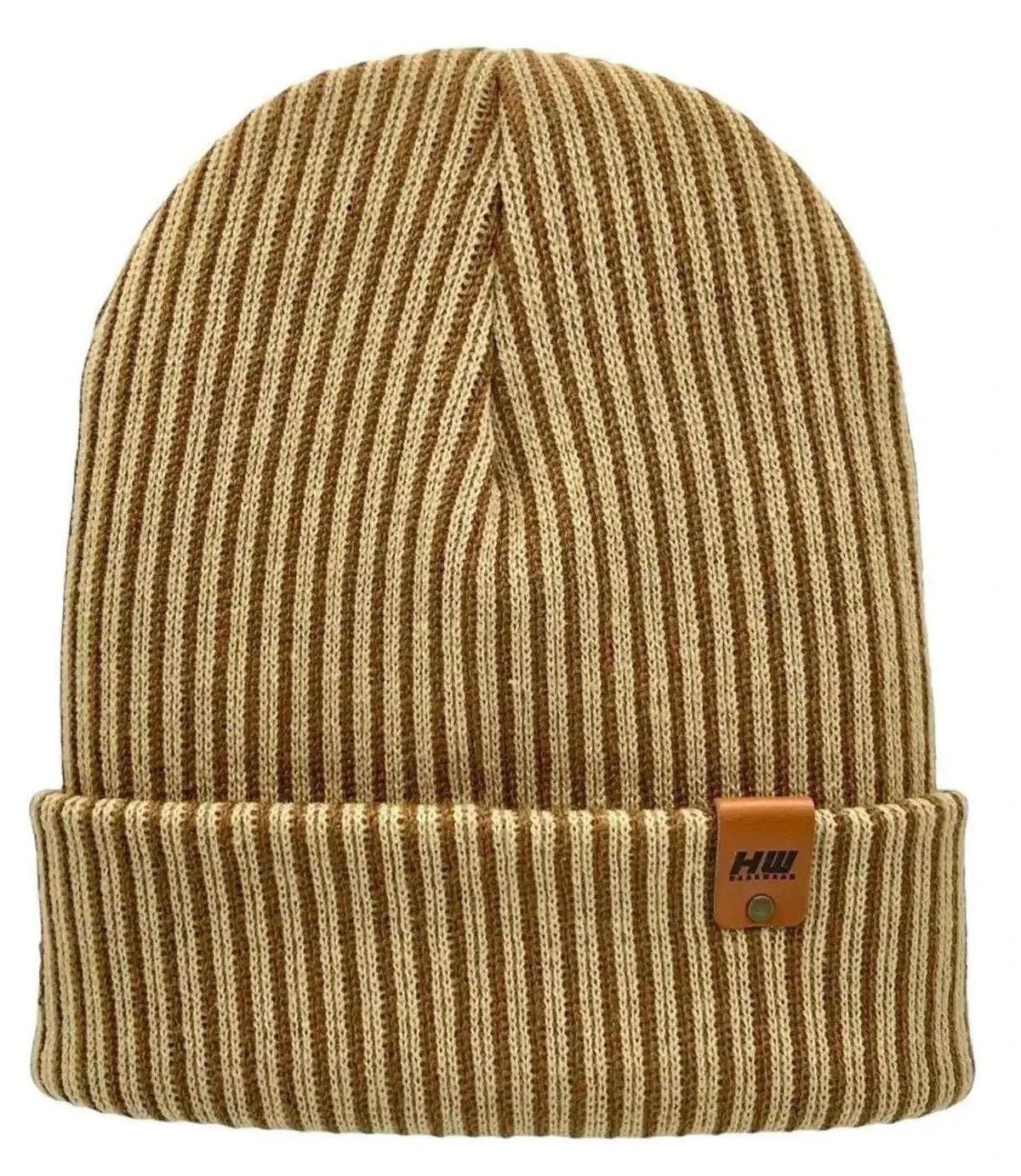 Cuffed Wide Ribbed Striped Beanie, Contrast, Brown and Beige, Classic Beanie - Aware House - HAAKWEAR USA -