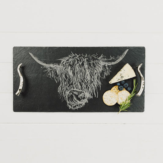 Scottish Highland Cow Slate Serving Tray