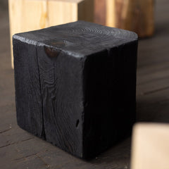 Hyo Table Shou Sugi Ban | Wood Cube Side Table - Aware House