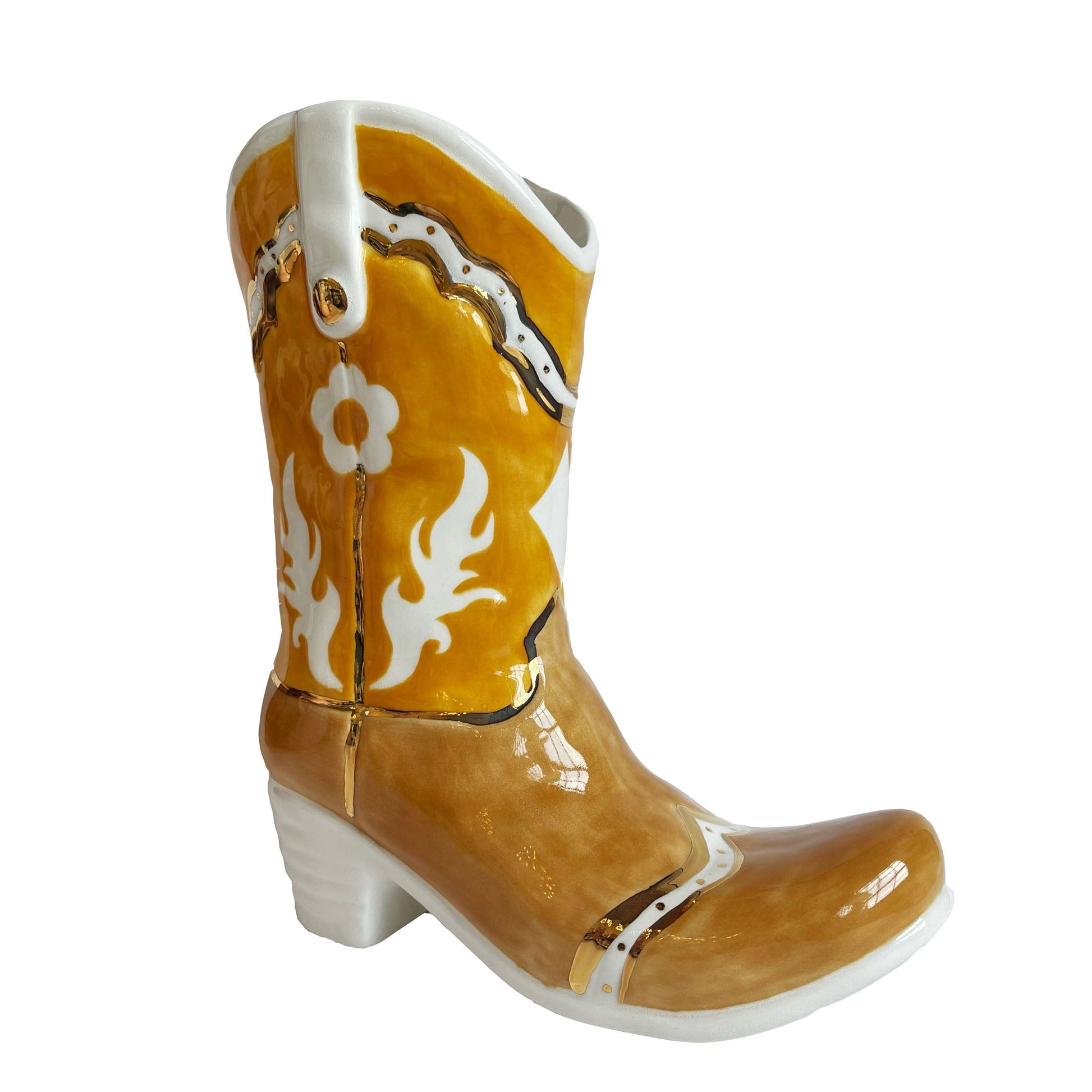 Two Tone Monogrammed Cowboy Boot Vase - Aware House