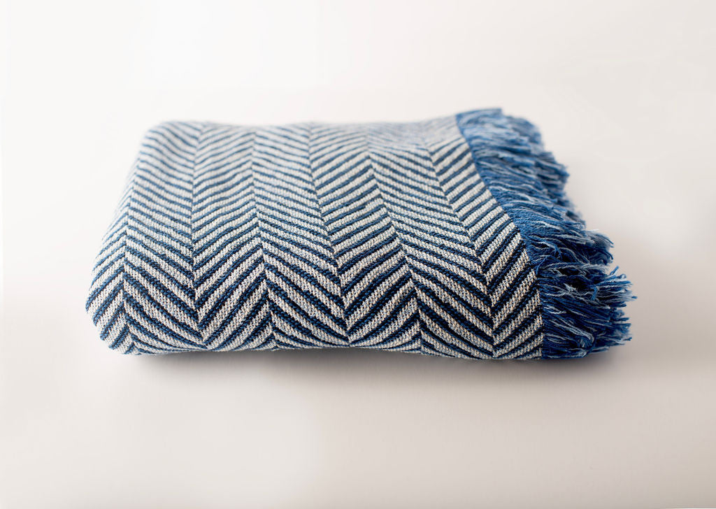 Henry — Chambray - Reversible Woven Blanket with Fringe-4