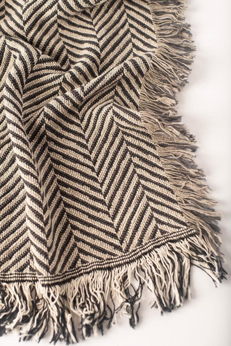 Henry — Stone Colorway - Reversible Woven Blanket with Fringe-zoom-