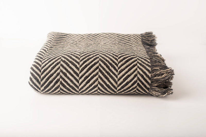 Henry — Stone Colorway - Reversible Woven Blanket with Fringe-zoom-