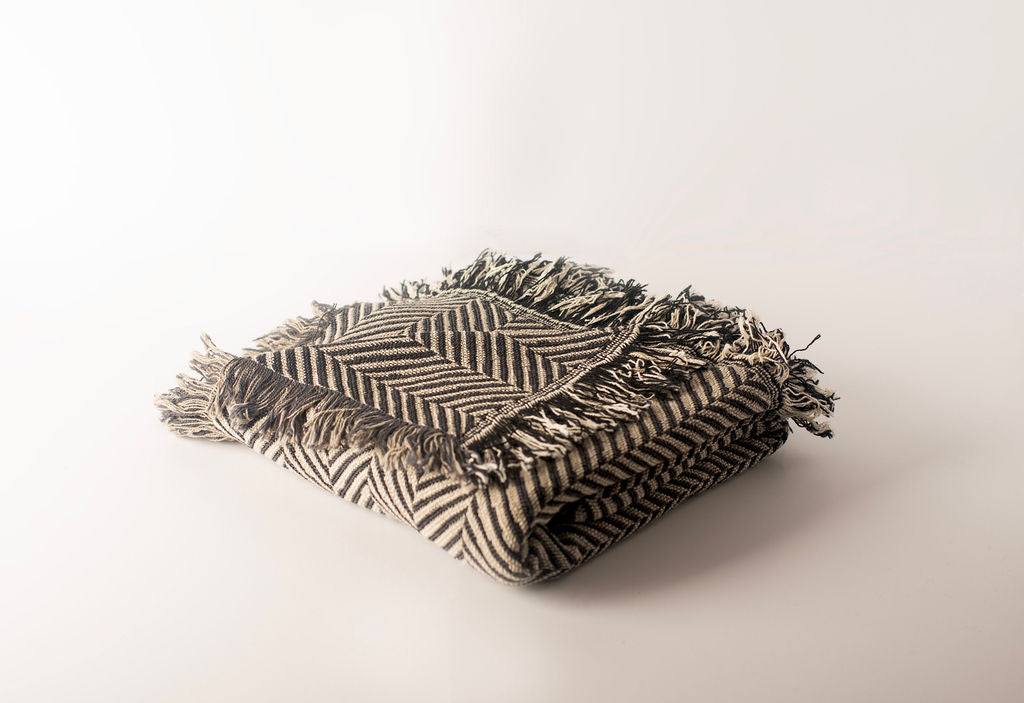 Henry — Stone Colorway - Reversible Woven Blanket with Fringe-5