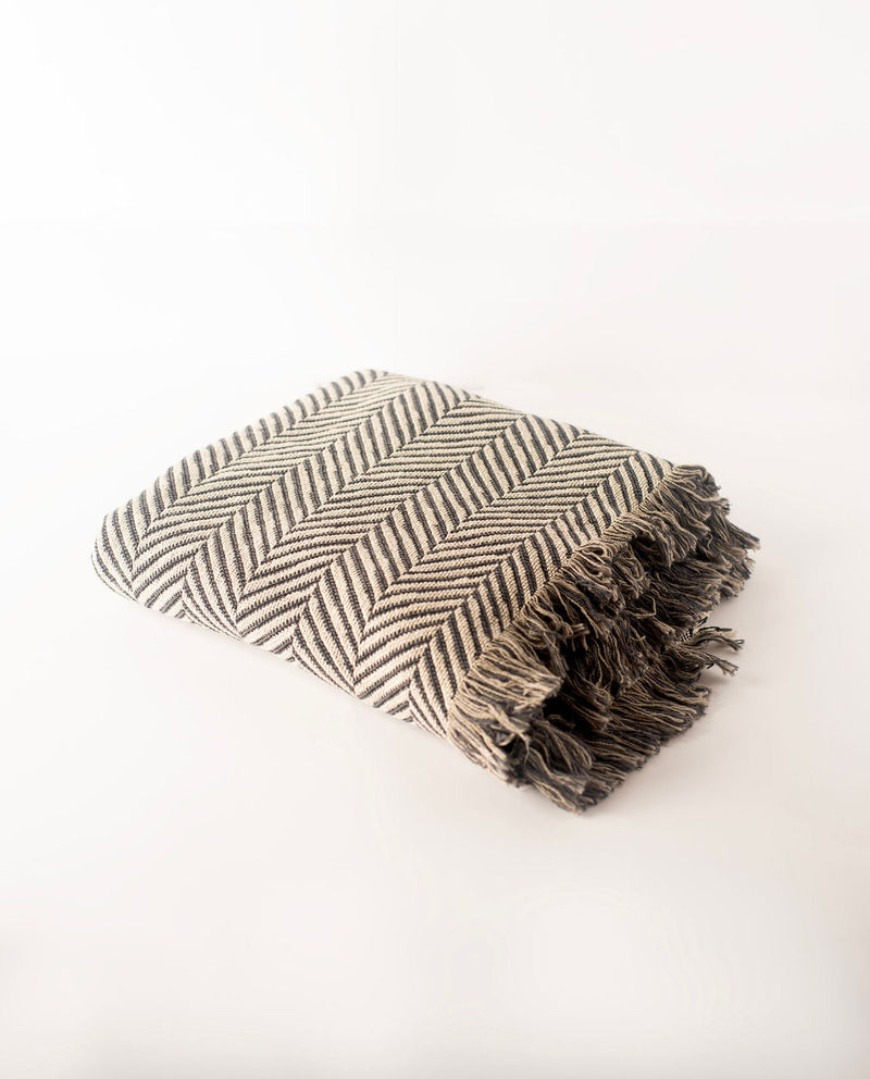 Henry — Stone Colorway - Reversible Woven Blanket with Fringe-zoom-