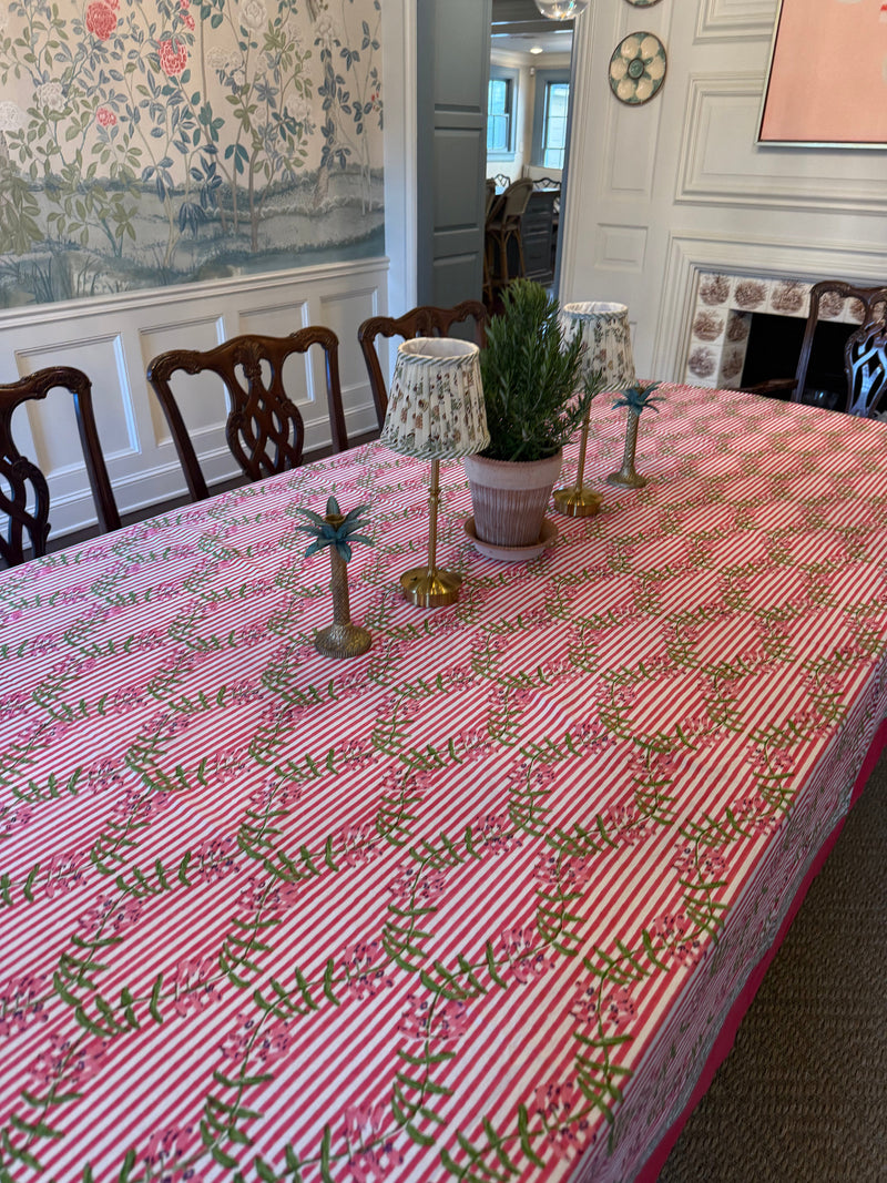 Nantucket Stripe Tablecloth in Holiday Pink-zoom-