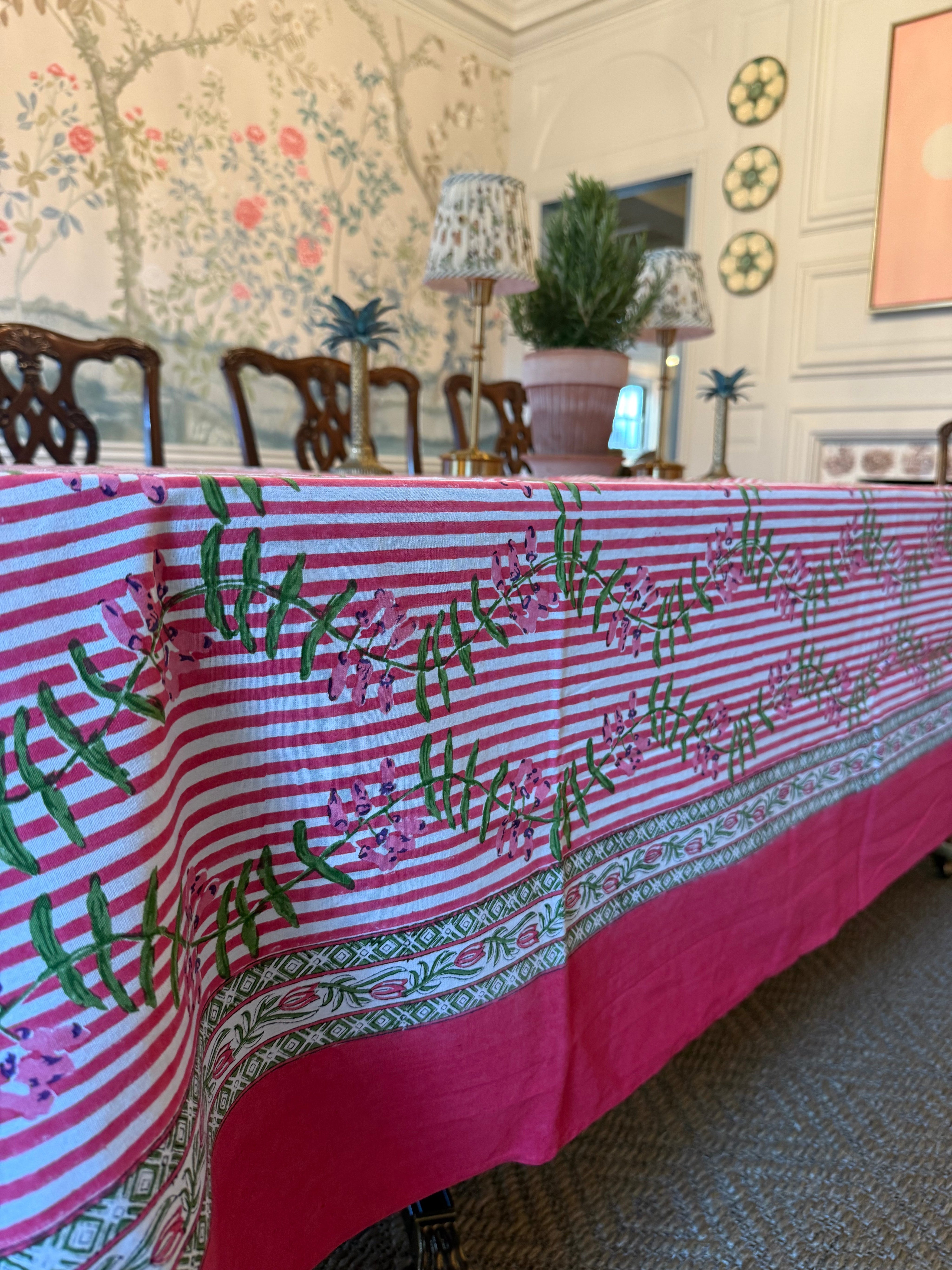 Nantucket Stripe Tablecloth in Holiday Pink-zoom-5