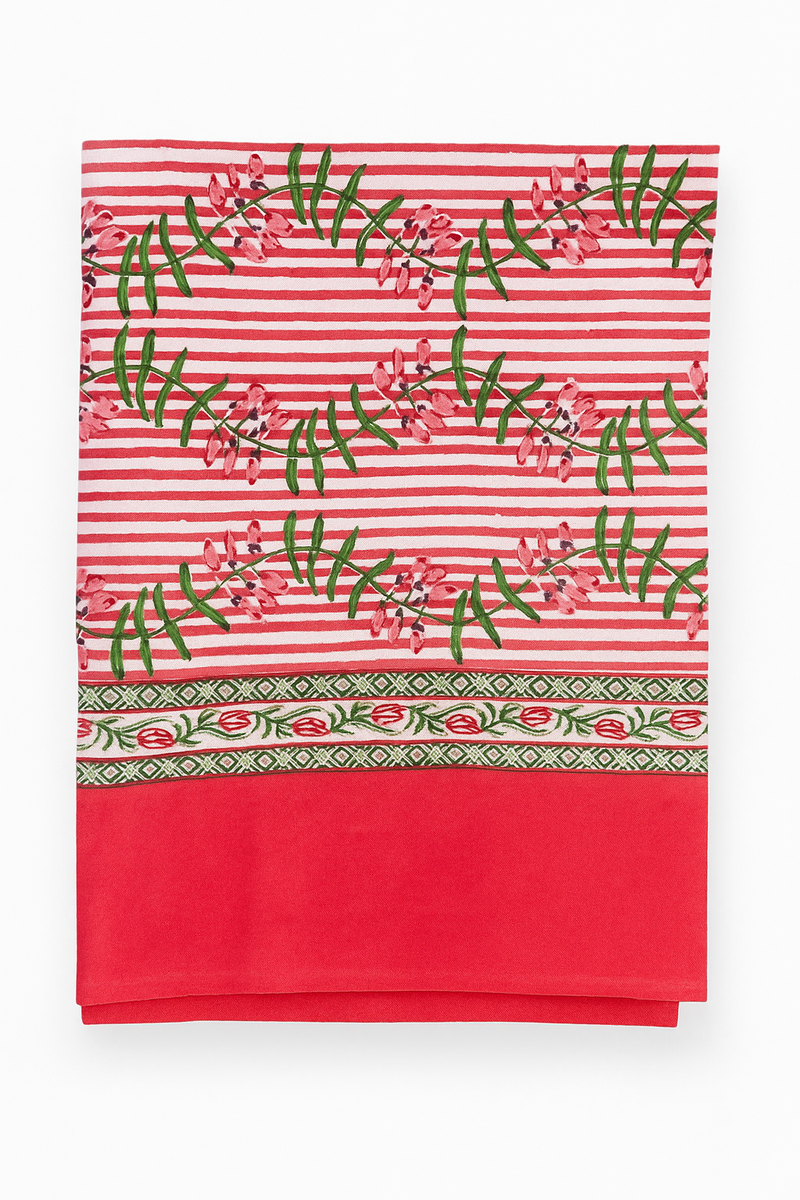 Nantucket Stripe Tablecloth in Holiday Pink-zoom-