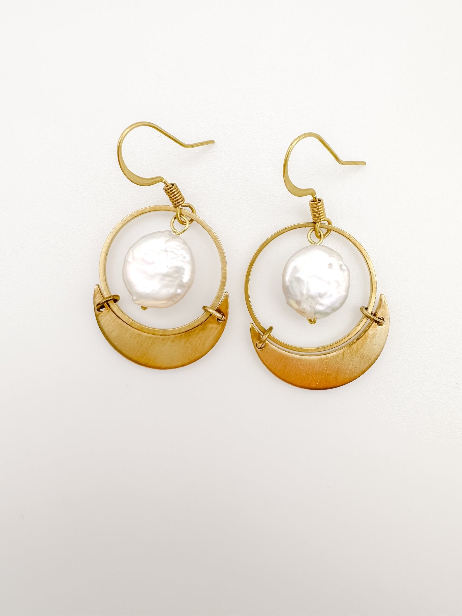 Coin Pearl Hoop Earrings | Brass & Freshwater Pearl - Aware House