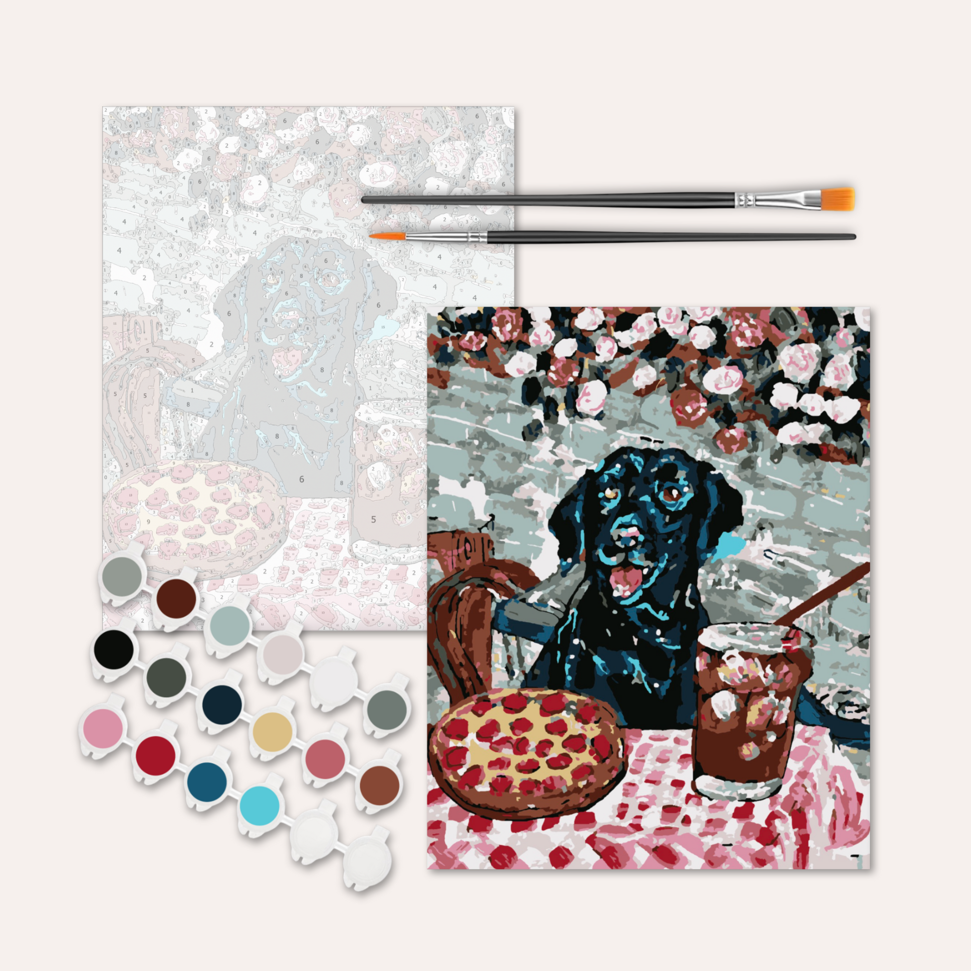 Black Lab At Pizza Restaurant Paint by Numbers Kit-1