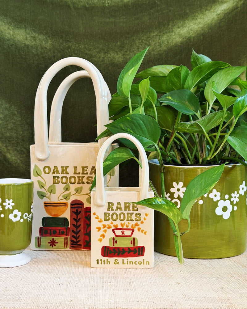 Book Shop Tote Bag Vase | Handpainted Artwork-zoom-