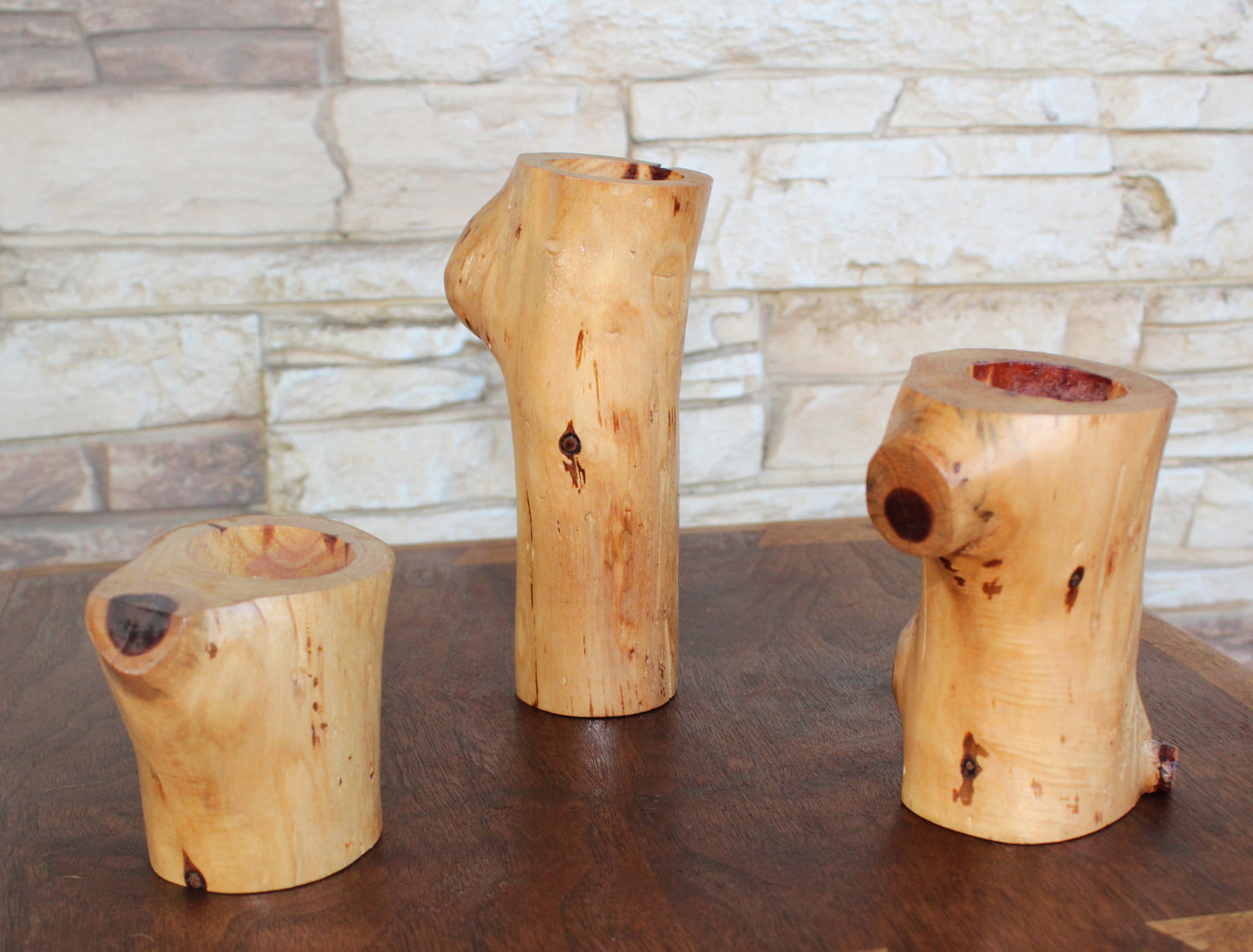 Western Red Cedar Wooden Candle Holders Set of Three