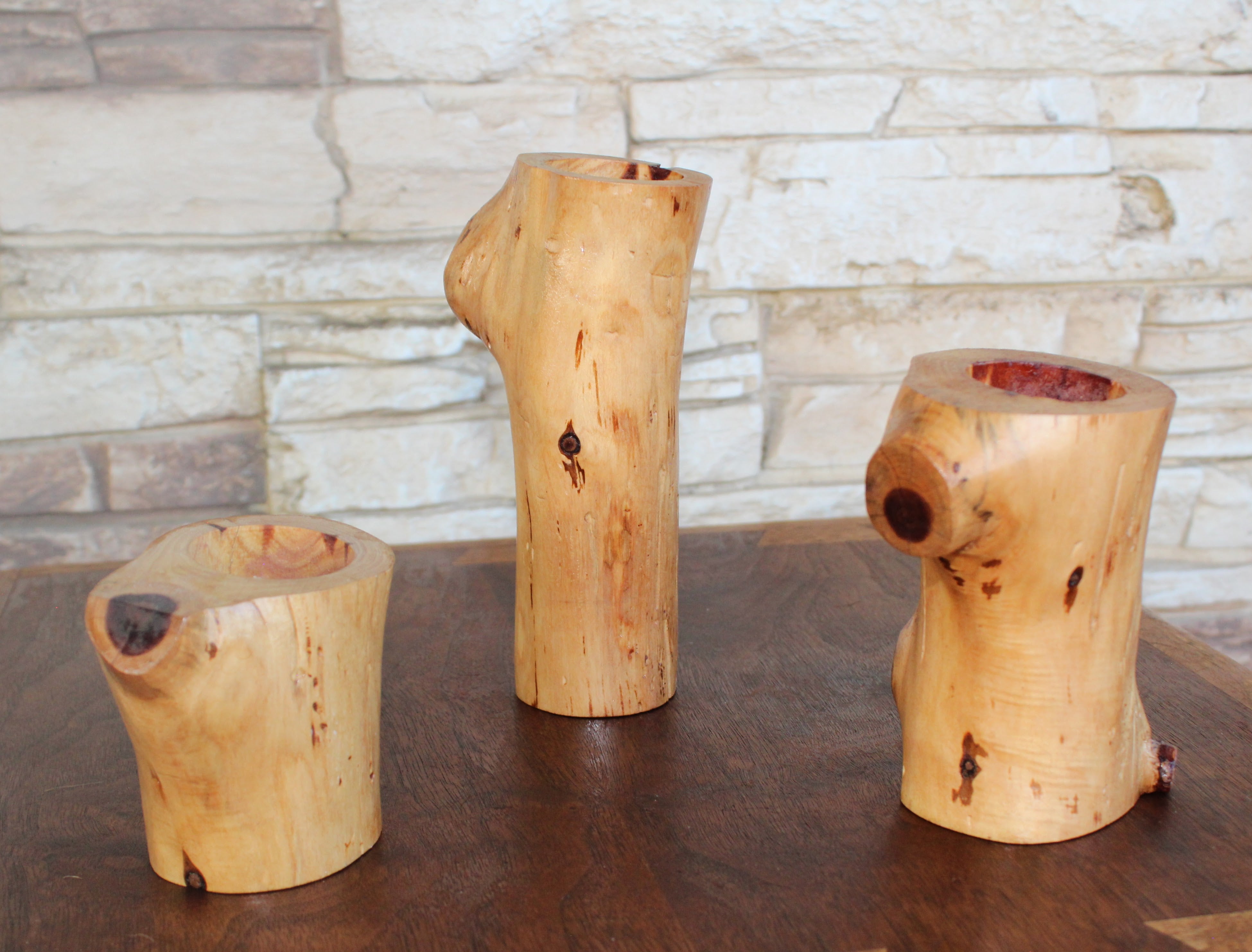 Western Red Cedar Wooden Candle Holders Set of Three-zoom-3