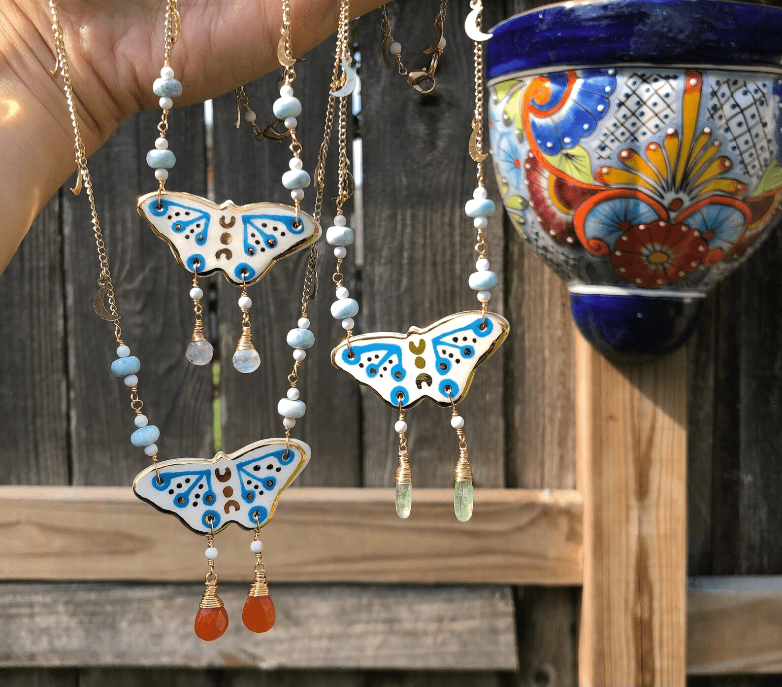 Celestial Ceramic Moth and Larimar Necklace-zoom-3