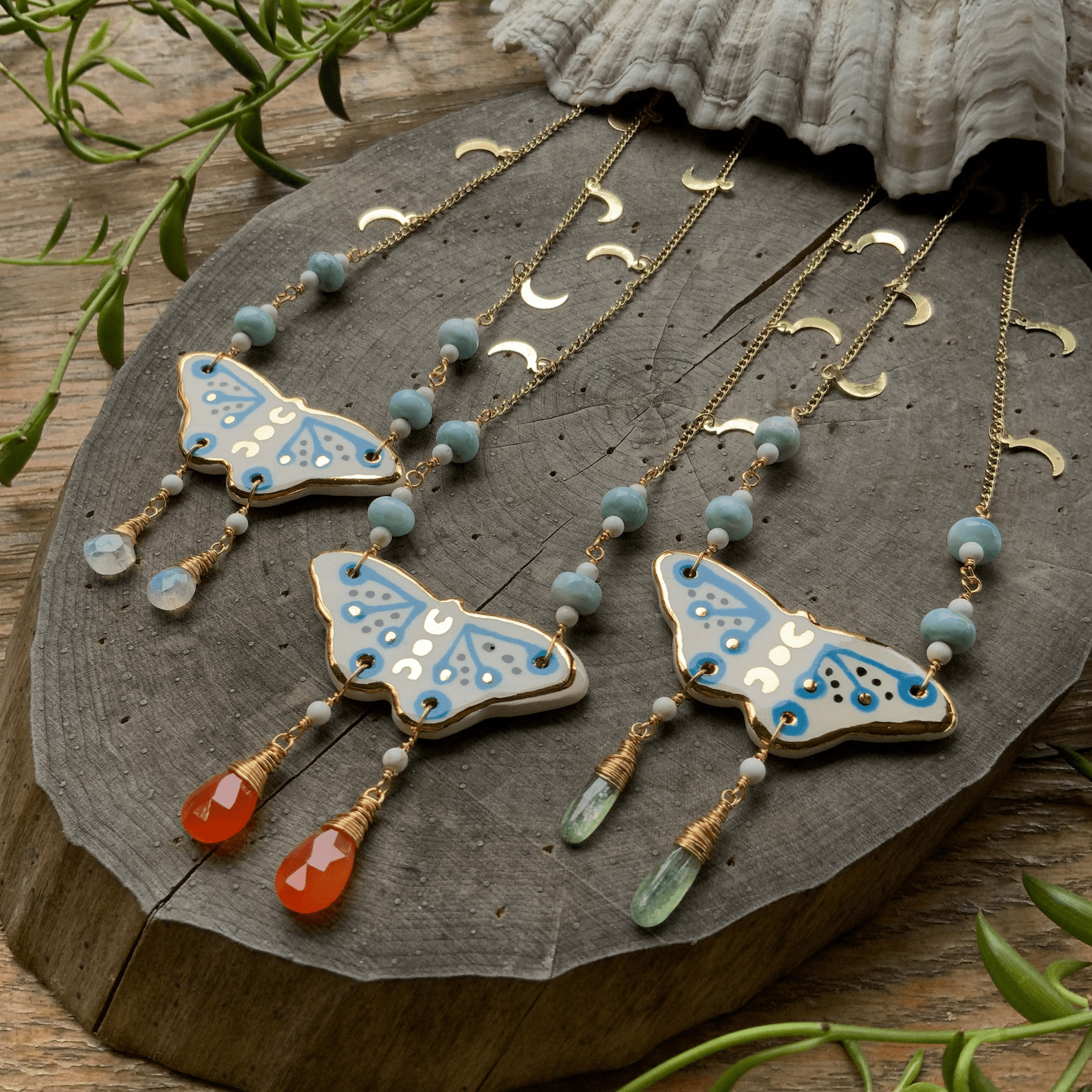Celestial Ceramic Moth and Larimar Necklace-zoom-2