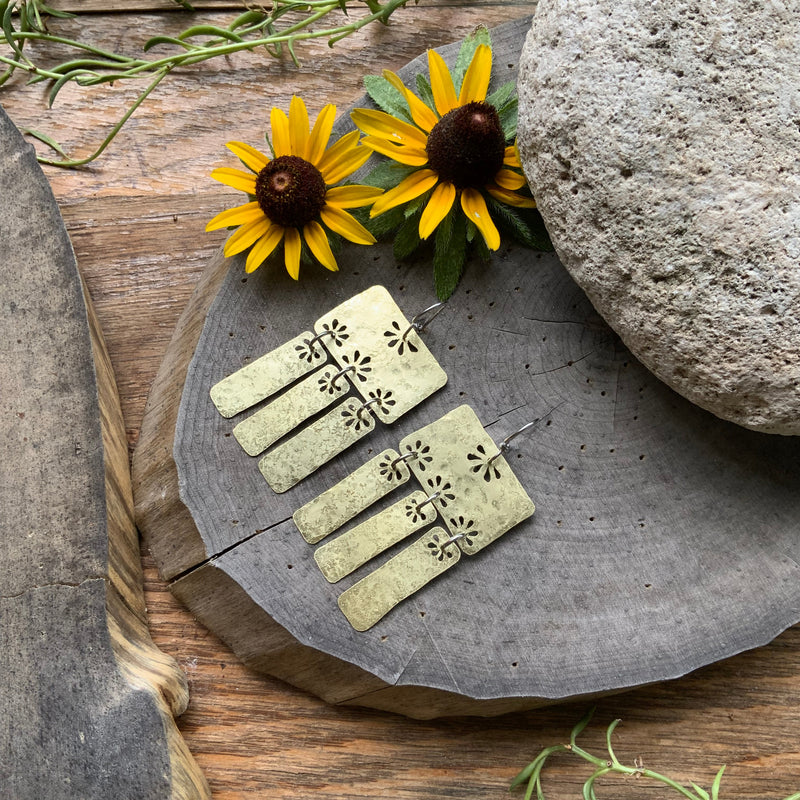 Floral Folklore Brass Bar Chandelier Earrings-zoom-