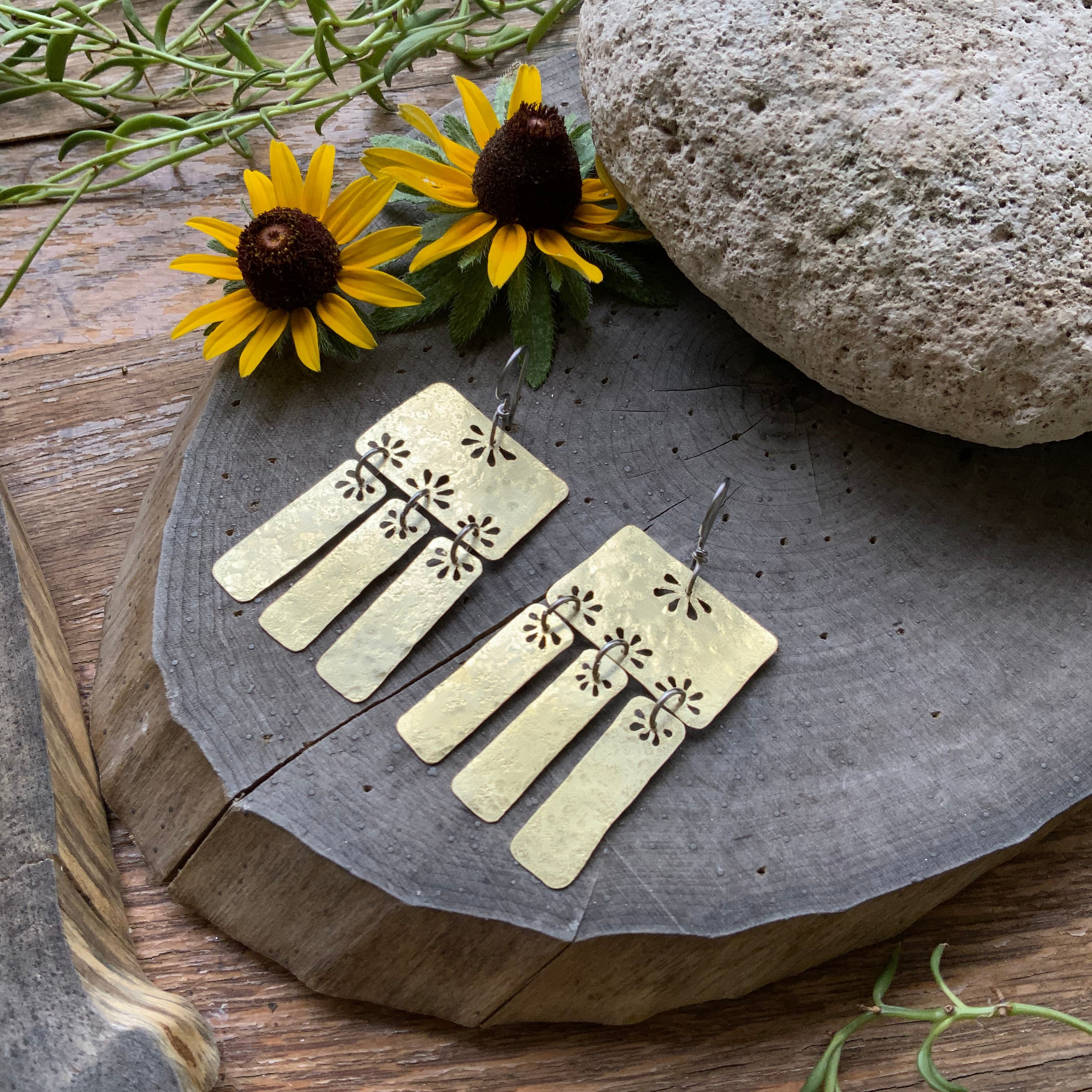 Floral Folklore Brass Bar Chandelier Earrings-zoom-3