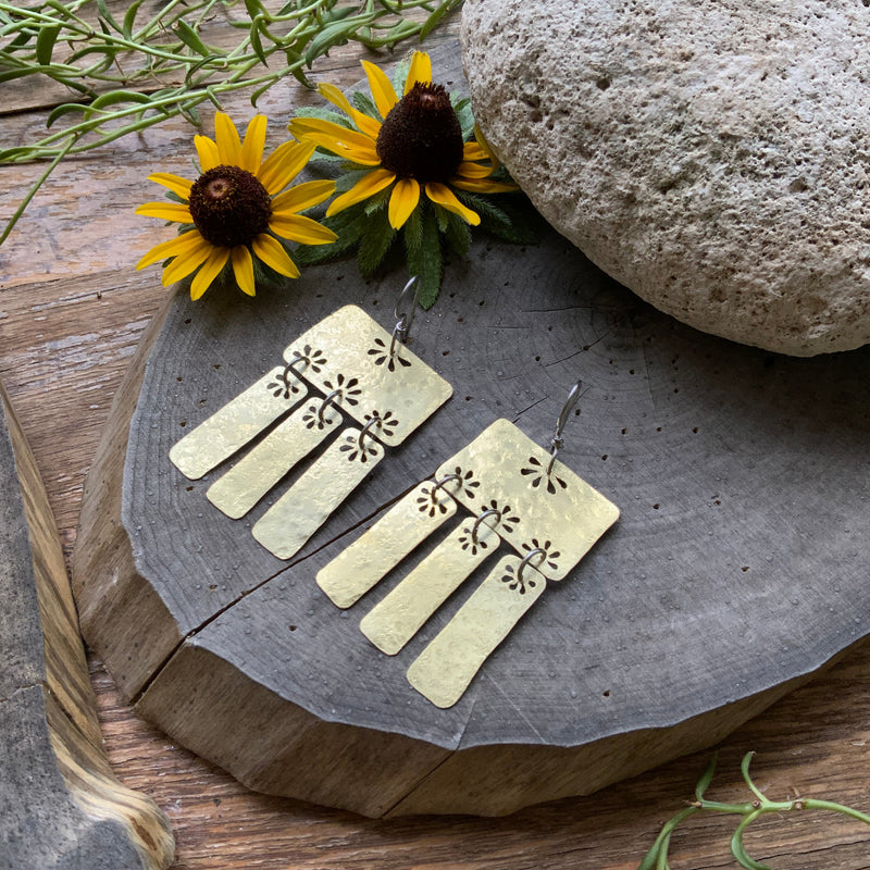 Floral Folklore Brass Bar Chandelier Earrings-zoom-