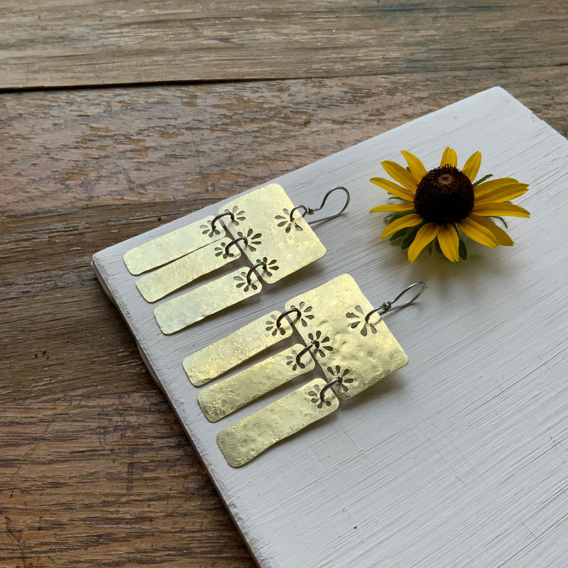 Floral Folklore Brass Bar Chandelier Earrings-zoom-