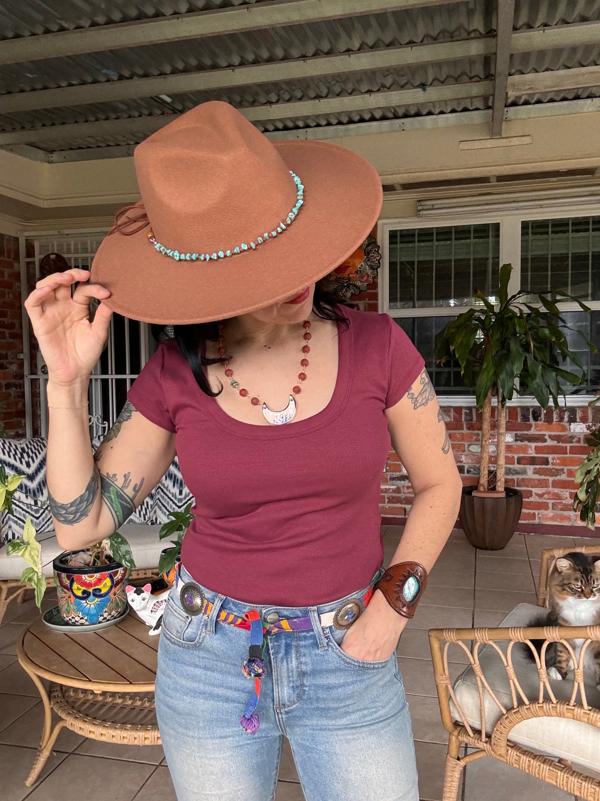 Turquoise bead Hat band-8